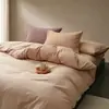 Conjunto de Roupa de Cama Novo 2026 em Cetim Penteado Algodão Puro Cor Sólida Vulcão Microescovado com Capa de Edredom, Lençol de Cima e Lençol com Elástico - Conjunto de Quatro Peças