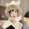 Conjunto de Gorro de Oso de Invierno Forrado de Polar, Bufanda y Guantes con Capucha para Mujer, Lindo y Cálido Conjunto de Tres Piezas de Peluche para Otoño e Invierno