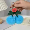 Lindo Llavero Colgante de Piel de Conejo Rex Cereza Peluche Femenino Decoración de Bolso de Coche Regalo Piel Genuina