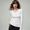 Elegante Camiseta de Manga Larga Ajustada con Cuello Henry para Mujer, Nuevo Estilo Otoño 2026, Camisa Básica Adelgazante de Color Sólido