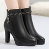 Botas Femininas Curtas para Primavera e Outono, Botas Simples com Salto Alto, Novas Botas Forradas com Lã Outono e Inverno 2025, Salto Grosso de 9cm, Sapatos de Couro Macio com Algodão, Sapatos de Inverno