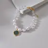 Elegante Pulsera de Perlas con Cuentas Hecha a Mano Colgante de Diamante de Acero de Titanio Lujo Ligero Simple Pulsera de Gama Alta Versátil