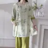 Familia Algodón Seda 2026 Nuevo Estilo Chino Pijama de Algodón Seda para Mujer, Conjunto de Manga Corta de Algodón Artificial Estilo Chino, Se Puede Usar Afuera, Estilo Delgado