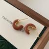 Pendientes Rojos de Angora en Forma de C Retro Casual Diseño de Nicho Pendientes Nanhong Pendientes de Gota de Vidrio Retro para Mujer
