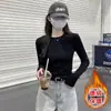 Camiseta de Manga Larga Estilo Coreano para Capas Otoño e Invierno Suéter de Terciopelo Alemán Cálido Camiseta de Dobladillo Curvo Moda Femenina Top que Reduce la Edad
