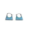 Pendientes Brillantes Azules con Forma de Bolso para Mujer, de Alta Gama y Impresionantes, Clips para Orejas Circulares, Pendientes Únicos Populares de Lujo Ligero al por Mayor