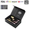 Cubiertos de Acero Inoxidable Transfronterizo de Amazon Cuchillo y Tenedor 1010 Cuchillo, Tenedor y Cuchara de Estilo Occidental Juego de 24 Piezas Cuchillo y Tenedor para Carne Caja de Regalo