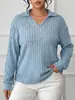 2026 Transfronteriza Europea y Americana Talla Grande Mujer Rayada Acanalada Primavera y Otoño Casual Manga Larga Cuello Polo Camisa de Punto