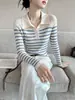Nuevo Suéter de Punto Andy de Terciopelo con Cuello Polo de Manga Larga para Mujer Bloque de Color Rayas Ajustado Camisa Base Otoño/Invierno 2026