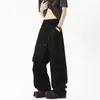 Pantalones casuales de trabajo tipo paracaídas con pliegues estilo americano para la calle, modernos y versátiles, adecuados para actividades al aire libre y para ir al trabajo, de pierna ancha recta, tipo cargo, unisex