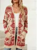 Nuevo cárdigan fino largo de comercio exterior transfronterizo con bolsillos, abrigo suéter de moda estampado para otoño e invierno, personalizado, casual para mujer