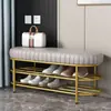 Banqueta de lujo engrosada para cambio de zapatos para la entrada del hogar, con asiento de cojín suave integrado, se puede usar como zapatero y gabinete de hierro forjado para probarse zapatos