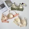 Sutiã Push-Up Triângulo Estilo Francês para Seios Pequenos Feminino, Atacado, Borda Ondulada, Sem Fio, Sustentação Lateral, Lingerie Respirável