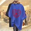 Ropa de mujer de talla grande de algodón estampado de color puro 2023 Verano reductora de edad holgada manga corta top estampado camiseta