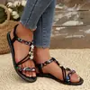 Cruza Europa 2026 Verano Nuevas Sandalias de Playa Planas de Talla Grande con Banda Elástica Sandalias de Moda Bohemia para Mujer