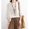 Camiseta Casual Holgada Talla Grande para Mujer Camisa Murciélago Dobladillo con Cordón Cuello Redondo Manga Media Imitación Algodón y Lino Top 2024 Verano
