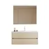 Gabinete para Lavatório de Madeira Maciça Multicamadas Combinação Espelho Dobrável Multifuncional Lavatório Integrado de Cerâmica Estilo Madeira Original Gabinete de Banheiro com Gaveta Dupla