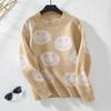 Comercio Exterior Transfronterizo Tejido de Punto Dulce y Lindo con Cara Sonriente Otoño e Invierno Nuevo Tejido de Punto de Manga Larga Holgado con Cuello Redondo Suéter de Punto para Mujer