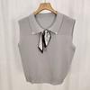 Francés Sexy Solapa Bufanda de Seda Correa Camiseta de Punto para Mujer Verano de Alta Gama Elegante Chaleco Cuello Polo Top sin Mangas