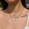 Europa Cruzada Comercio Electrónico Estilo INS Temperamento Acero de Titanio Incrustaciones de Pedrería Lujo Ligero Acero Inoxidable Chapado en Oro 18k Collar de Mariposa para Mujeres Venta al por Mayor