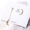 Brincos de Agulha de Prata Coreanos com Estrelas e Lua de Zircônia, Brincos Assimétricos com um Toque de Luxo Leve e High-End para Mulheres
