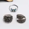 Anillo Vintage de Plata de Ley Mariposa Negra Tinta Cara Ancha Pegamento Goteando Mariposa de Moda Boca Viva Ajustable Anillo Dedo Índice Joyería