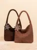 Bolsa Tote de Palha para Mulheres, Novo Estilo Vintage, Bolsa Saco de Camurça de Grande Capacidade, Bolsa de Ombro, Bolsa de Braço