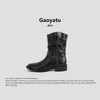 Botas de Vaquero Occidentales Retro con Cuello en V para Mujer 2026 Primavera y Otoño Nuevo Estilo Botines de Tacón Grueso Botas de Media Caña Melard con Pliegues