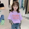 G2310# Camiseta de Manga Larga para Niña Primavera y Otoño Algodón Nuevo Estilo Occidental Ropa de Otoño Camiseta Versátil para Niños Pequeños y Grandes