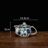 Juego de Té de Porcelana Azul y Blanco Peonía Tetera China Retro Olla con Asa para el Hogar Preparación de Té Azul y Blanco Cerámica Olla para Oficina