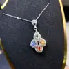 Nuevo Colgante de Zafiro de Color Natural Plata S925 Incrustado Piedra Principal 3*4mm Versátil Moderno Popular Joyería para Mujer Venta al por Mayor