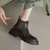 Botines Chelsea Redondos de Piel de Oveja para Mujer 2024 Nuevos Retro Marrón Suela Gruesa Botines Cómodos Botas Martin forrados de felpa