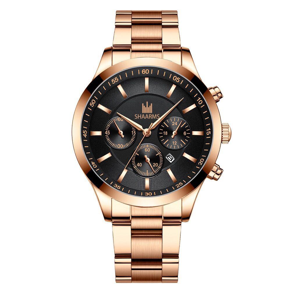 玫瑰金钢带玫金壳黑面玫金针