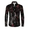 Camisa de diseño degradado vintage, chaqueta camisa casual de manga larga con bloques de color, camisa de hombre vintage estampada con cuello de solapa