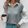 Amazon Comercio Exterior Top Gris 2024 Nuevo Suéter de Punto con Cuello en V Retorcido Transfronterizo para Mujer Europeo y Americano