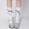 Meias Lolita com renda, estilo fino de verão com laço de fita, estilo ballet, meias 3/4 estilo Mary Jane JK japonês para mulheres
