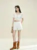 Traje Bordado Hueco Francés Original Nanyou para Mujer Top Corto de Encaje con Cordones Cuadrado Conjunto de Dos Piezas con Pantalones Cortos de Cintura Elástica para Vacaciones