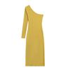 Vestido Sexy de Manga Larga Estilo Lujuria Pura para Chica Caliente Estilo Europeo y Americano Favorecedor de la Figura Hombro Inclinado Hombro Descubierto Falda Cubridora de Caderas Falda Larga