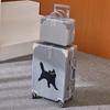 Desenho animado gatinho zíper puxar haste bagagem moldura de alumínio 28 polegadas mala de embarque mudo roda universal caixa mãe