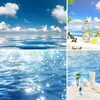Adereços de Foto de Praia em Miniatura Mini Cenário Construção Estilo Férias de Verão na Praia Janela de Exibição com Fundo de Coqueiro