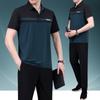 Verão 2026 Nova Camiseta de Manga Curta de Seda de Gelo Roupa Esportiva para Pai Conjunto Casual de Duas Peças para Meia-Idade e Idosos