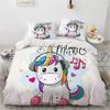 Juego de Ropa de Cama con Estampado de Unicornio Arcoíris de Dibujos Animados de Dos, Tres o Cuatro Piezas, Funda Nórdica, Tejido Cepillado de Moda