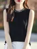 Otoño/Invierno 2026 Nuevo Suéter de Punto para Mujer Cuello Redondo Adornado con Pedrería Ajustado Corto Sin Mangas Chaleco Jersey Camiseta Base