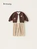 Conjunto de tres piezas Youbao para niños: camiseta de manga larga, chaqueta y pantalones casuales con estampado de letras, atuendo para exteriores de bebé, conjunto infantil