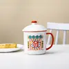 Novo Copo de Água Esmaltado Imitação Retrô Estilo Hong Kong, Caneca de Leite para Estudante com Logo, Grande Capacidade com Tampa, Adequado para Presentear