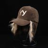 Gorra de pana con orejeras bordadas con letras, moda callejera, gorra de béisbol, otoño e invierno, protección para las orejas, cálida, gorra versátil