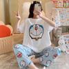 Pijama de Verão Feminino Manga Curta Calça Capri Conjunto de Duas Peças Estilo Coreano Estudante ins Branca de Neve Desenho Animado Roupas de Casa