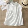 2026 Nuevas Camisas Finas de Verano Sueltas con Cuello de Muñeca Versátiles de Manga Corta Camisas Lisas de Lino para Mujer