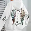Moletom Cruzado Aliexpress com Estampa de Asas de Anjo - Tamanho Grande Feminino Casual Pulôver com a Frase "Deixe Ir"