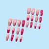 Uñas Francesas Trapezoidales Rojas Cereza Brillantes Postizas, Estilo Commuter de Comercio Exterior, Arte de Uñas que Ilumina la Piel, Uñas Postizas de 24 Piezas al por Mayor en Stock